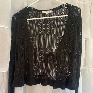 Black Cropped Tie-in-Front Sweater